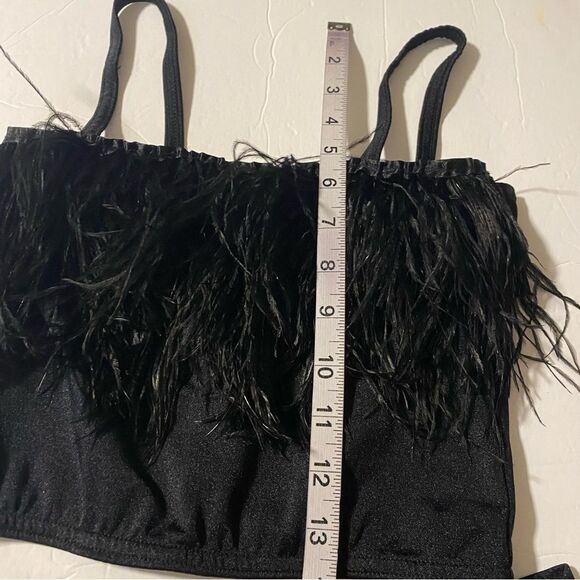 Kelle dance black feather costume 2 piece wide leg pants top 2900 3806 MA adult - Picture 9 of 10